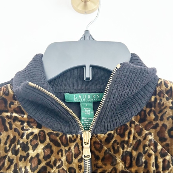 NEW $199 Lauren Ralph Lauren Wool Silk Leopard Quilted Sweater Jacket Size Large - Picture 5 of 8